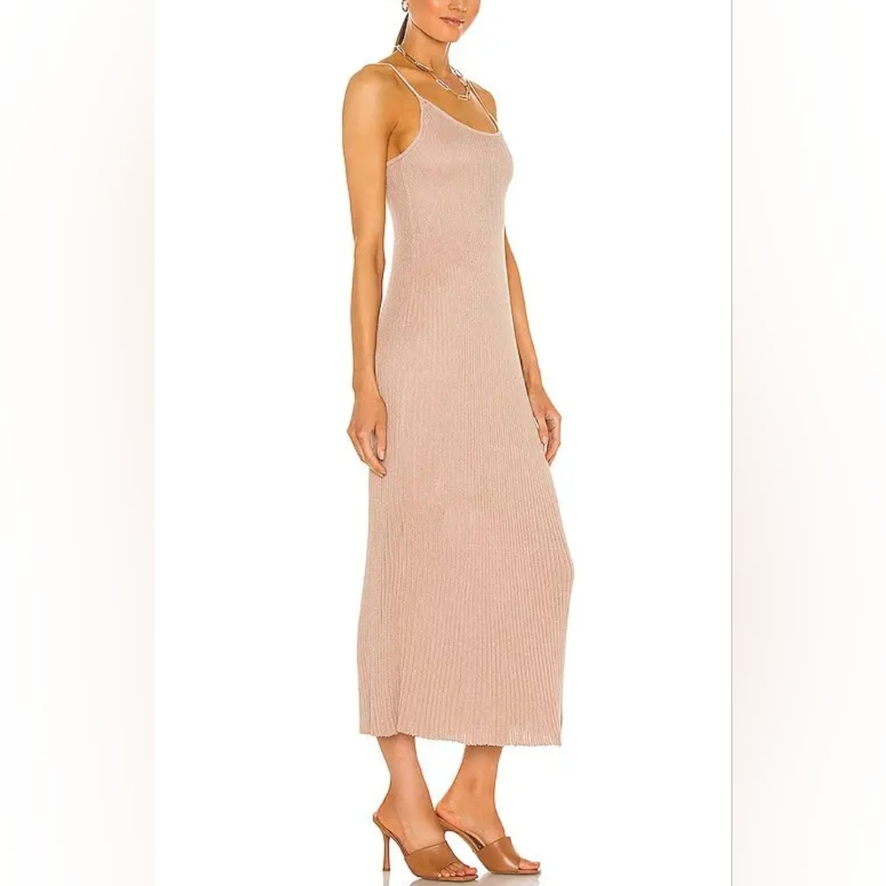 John + Jenn Metallic Ribbed Knit Rupert Dress Nude Stretchy